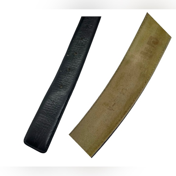 Designer Belt Vintage Black Leather Gold Logo Buckle By Pierre Cardin - Picture 10 of 11